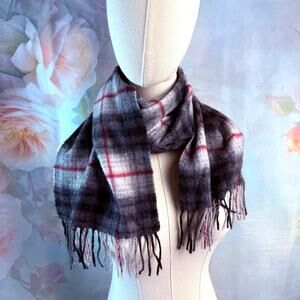 Allen Solly 100% Cashmere Grey & Black Plaid Fringed Scarf